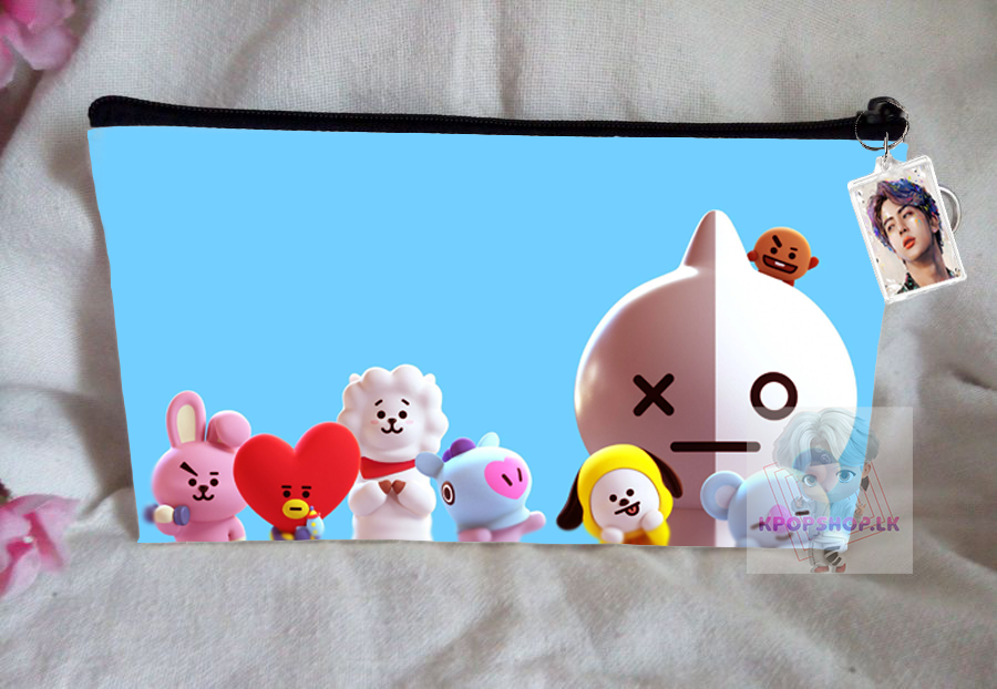 BT21 BTS Pencil Case Bangtan Boys Purse Wallet KPOP Pouch With FREE Key Tag