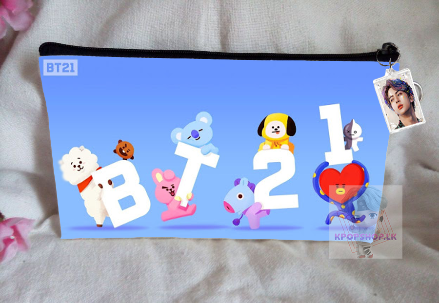 BT21 BTS Pencil Case Bangtan Boys Purse Wallet KPOP Pouch With FREE Key Tag