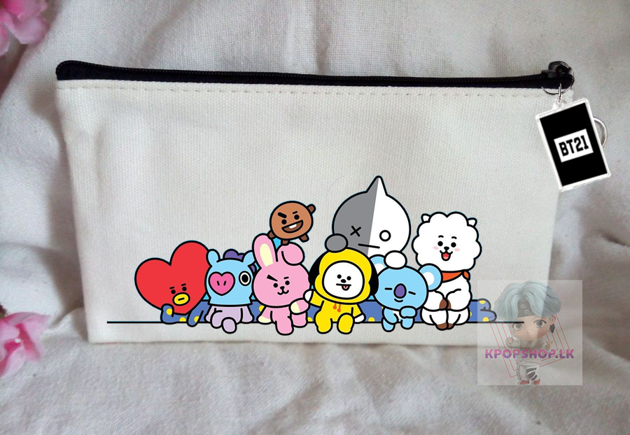 BT21 BTS Pencil Case Bangtan Boys Purse Wallet KPOP Pouch With FREE Key Tag