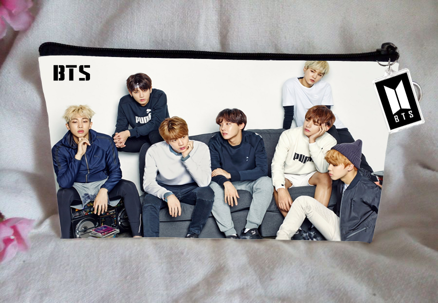 BT21 BTS Pencil Case Bangtan Boys Purse Wallet KPOP Pouch With FREE Key Tag