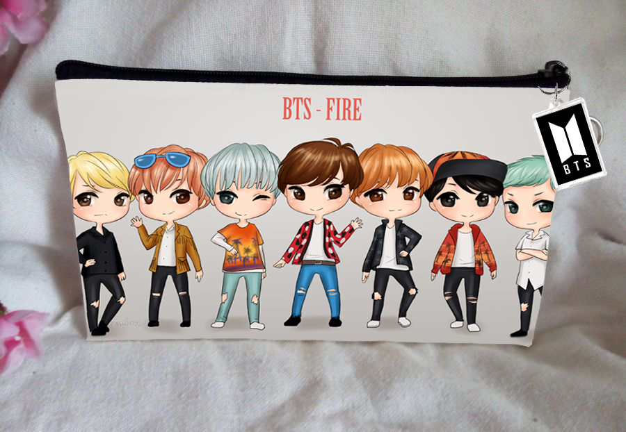 BT21 BTS Pencil Case Bangtan Boys Purse Wallet KPOP Pouch With FREE Key Tag