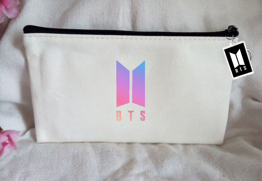 BT21 BTS Pencil Case Bangtan Boys Purse Wallet KPOP Pouch With FREE Key Tag