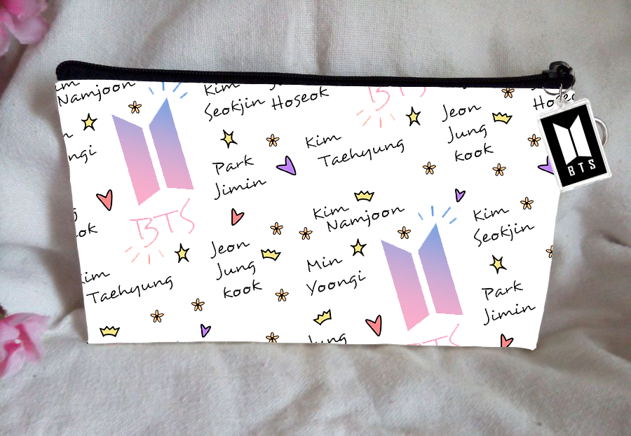 BT21 BTS Pencil Case Bangtan Boys Purse Wallet KPOP Pouch With FREE Key Tag