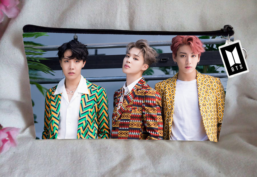 BT21 BTS Pencil Case Bangtan Boys Purse Wallet KPOP Pouch With FREE Key Tag