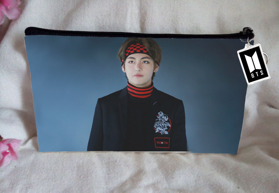 BT21 BTS Pencil Case Kim Taehyung V Bangtan Boys Purse Wallet KPOP Pouch With FREE Key Tag
