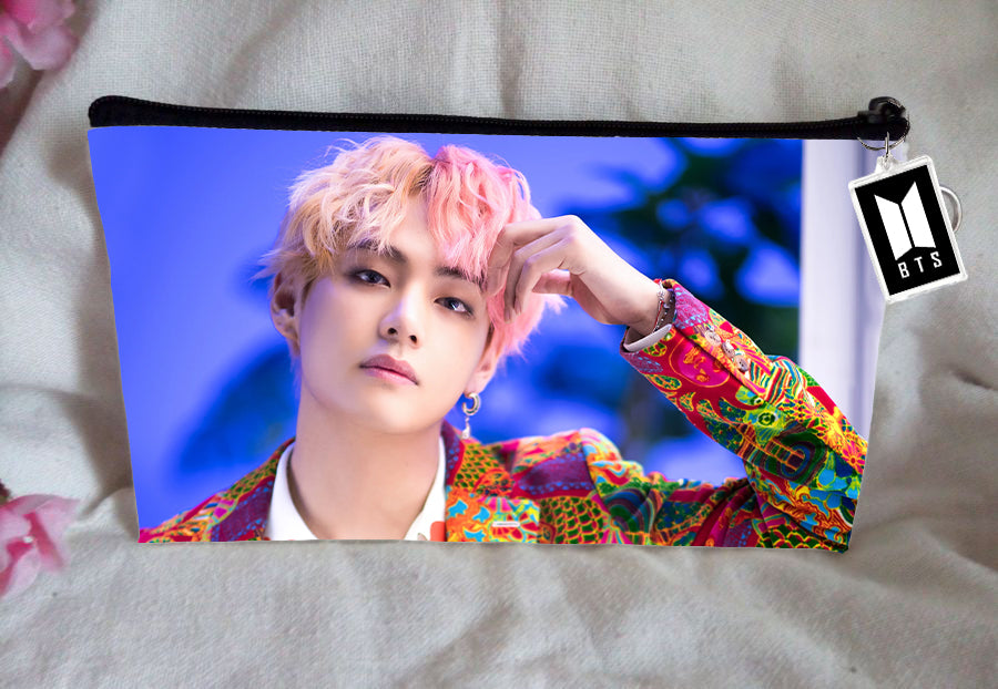 BT21 BTS Pencil Case Kim Taehyung V Bangtan Boys Purse Wallet KPOP Pouch With FREE Key Tag