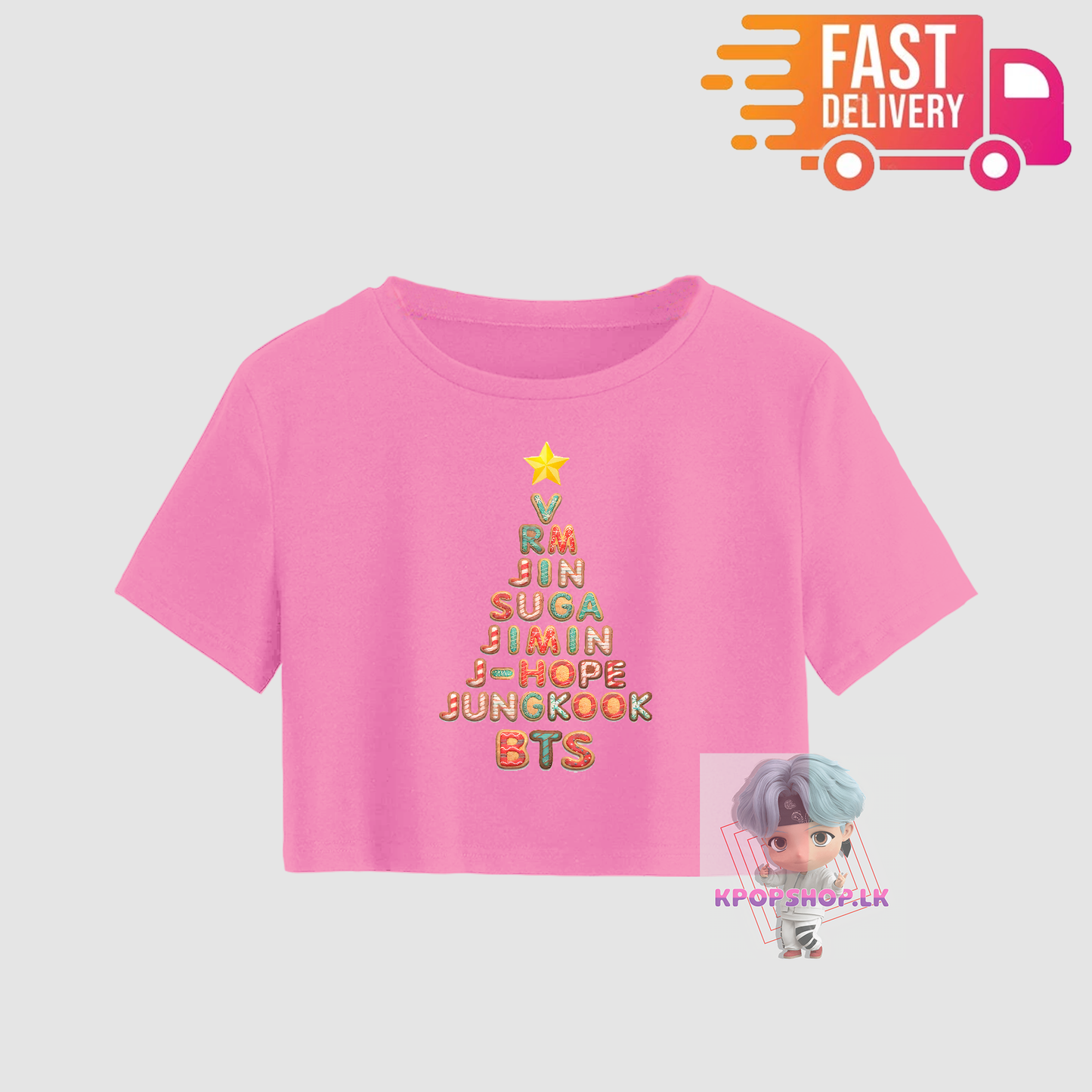BTS BT21 Christmas Xmas Tree Crop Top Short KPOP T-shirt