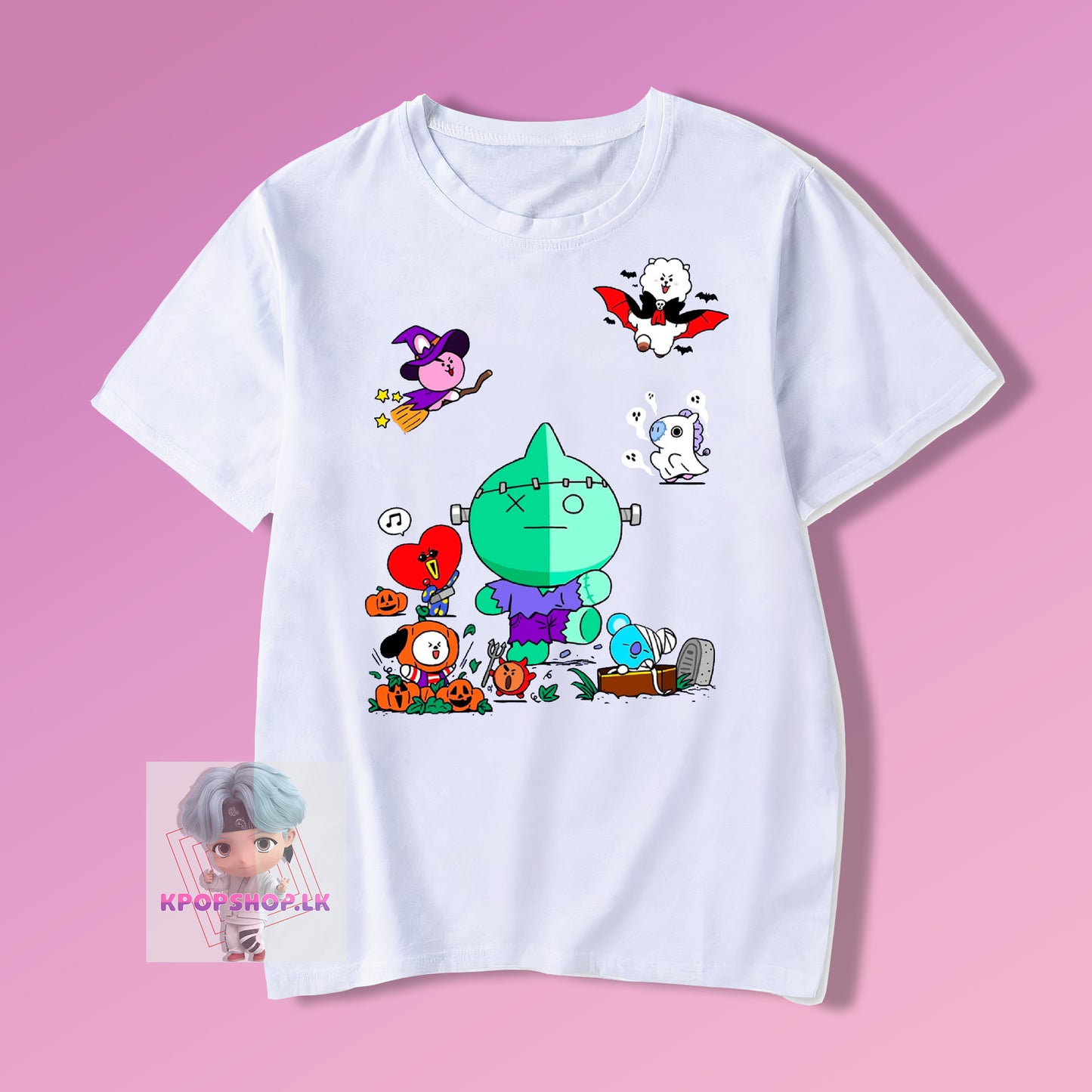 BTS KPOP Bangtan Boys BT21 Halloween Frankenstein T-shirt