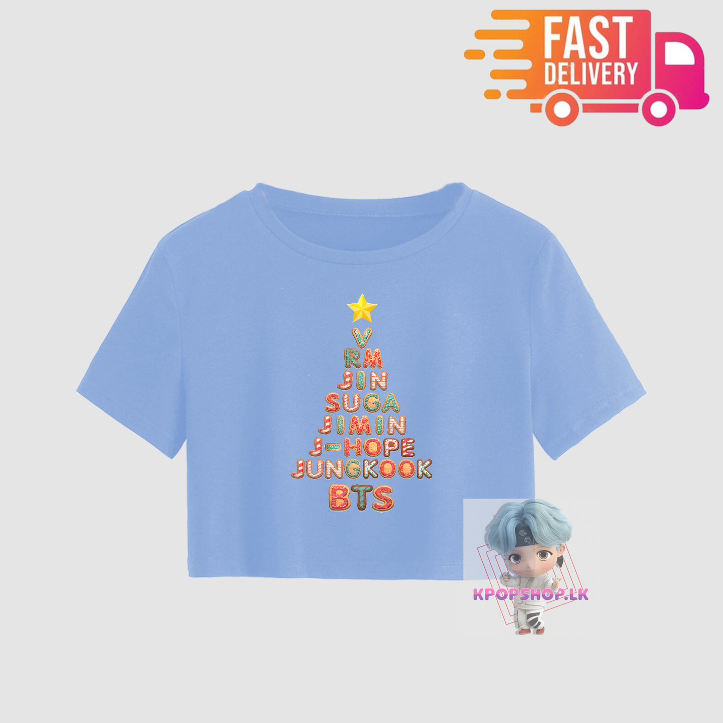 BTS BT21 Christmas Xmas Tree Crop Top Short KPOP T-shirt