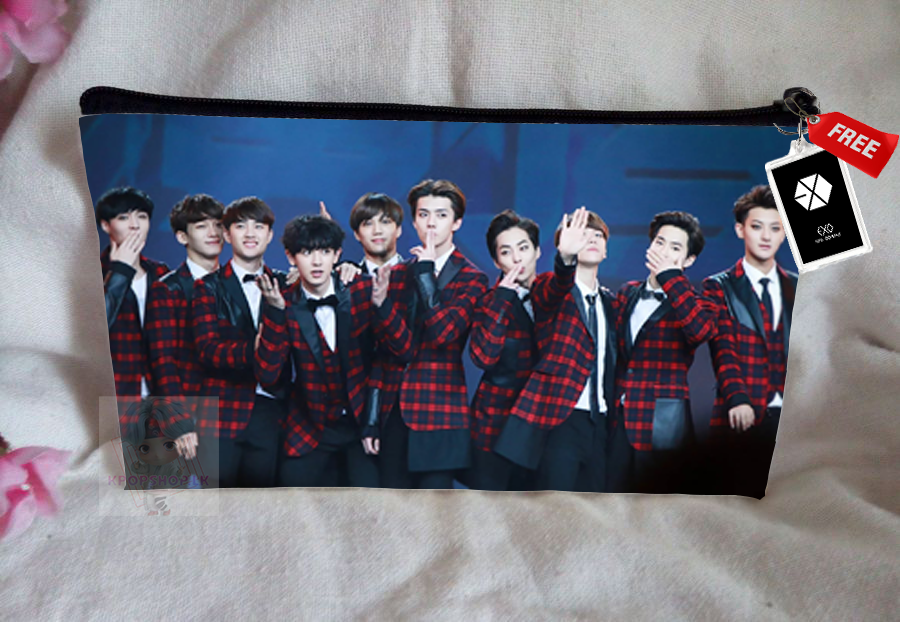 EXO Pencil Case Bangtan Boys Purse Wallet KPOP Pouch With FREE Key Tag